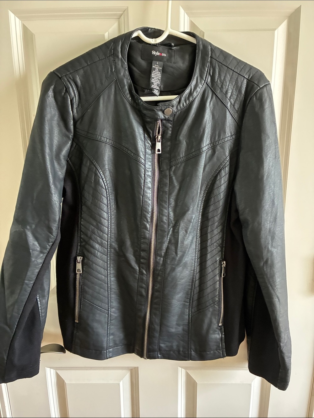 Style & Co. Black Faux Leather & knit jacket